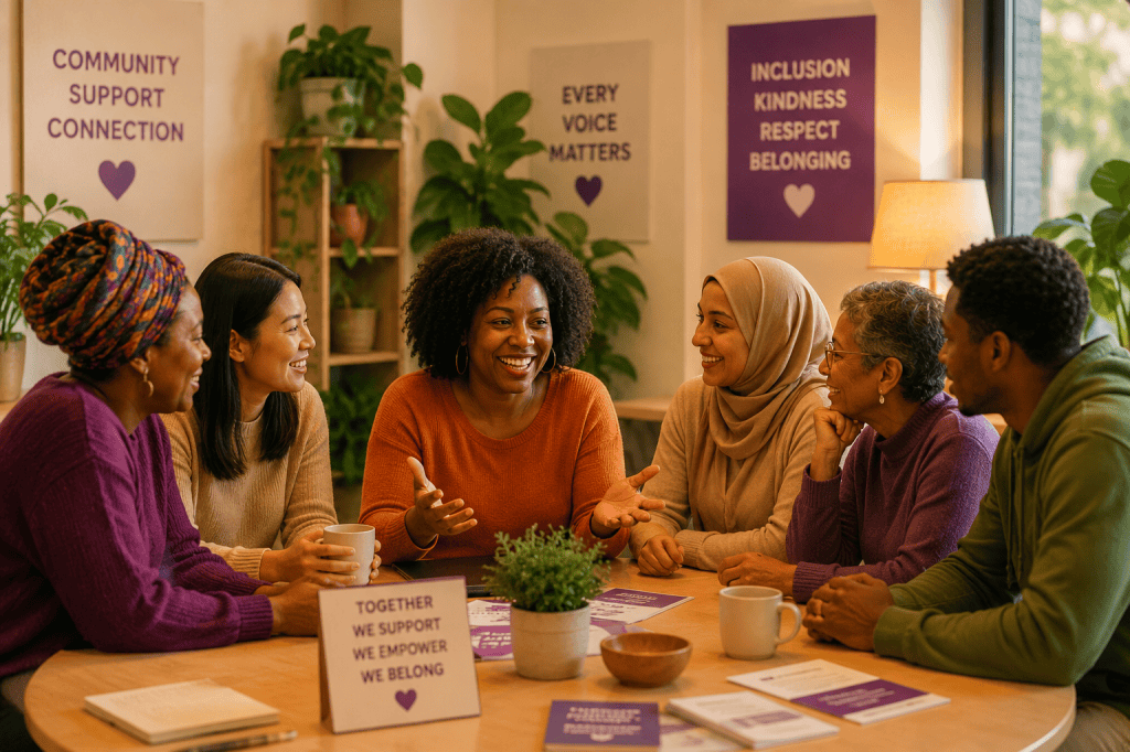 “A diverse group of community members connecting and supporting one another in a welcoming setting.”